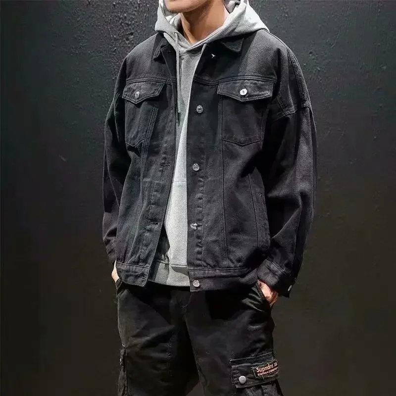 

Men's Denim Jacket Autumn Male Jean Coats Black Cargo Big Size Menswear Korea High Quality Trendy Large Fast Delvery Outwear Y2k