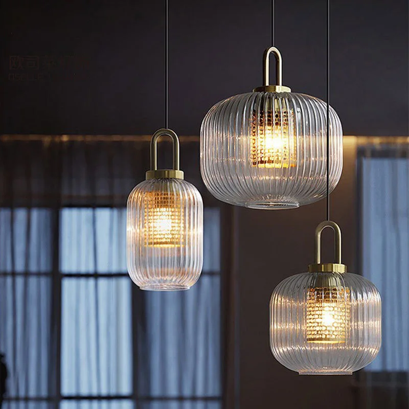 Modern Glass Pendant Light Striped Glass Single Head Chandelier Dining Room Kitchen Bedroom Bedside Living Room Home Decoration image 3