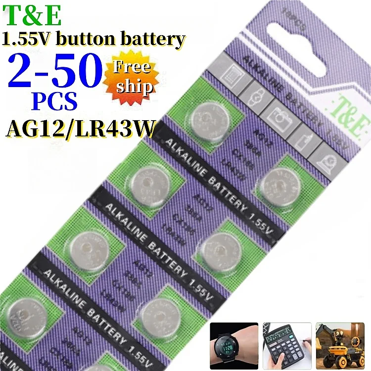 2PCS-50PCS 1.55V AG12 LR43 SR43 186 386 LR1142 V12GA AG 12 Button Batteries SR43W SR1142 Cell Coin Watch Toys Remote Battery