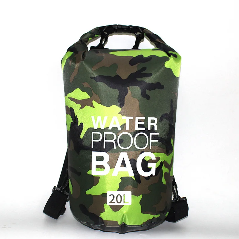 PVC Camo Drifting Waterproof Bag Single Shoulder Bucket Bag Foldable Outdoor Diving Lightweight Storage Bag