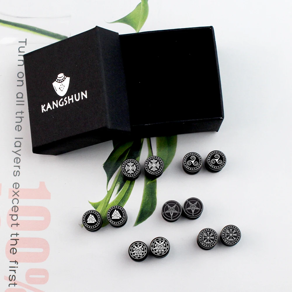 Gothic Norse Viking Runes Stud Earrings for Men Boys Rock Punk Stainless Steel Valknut Wolf Head Compass Celtic Knot Earrings