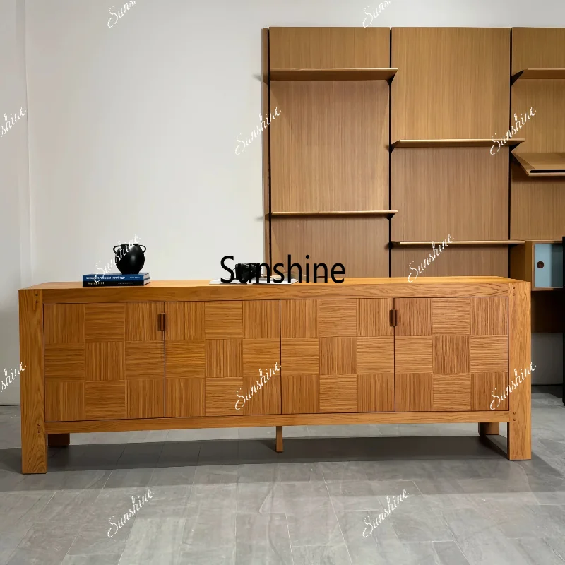 

Medieval style modern simple solid wood dining side cabinet design, home living room storage
