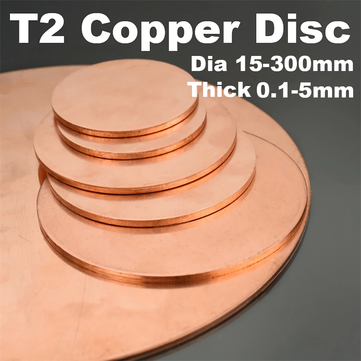 T2 Pure Copper Disc Copper Round Plate Sheet Thick 0.5mm - 5mm Diameter 10/20/30/50/60/80/100/150/200mm DIY Customized