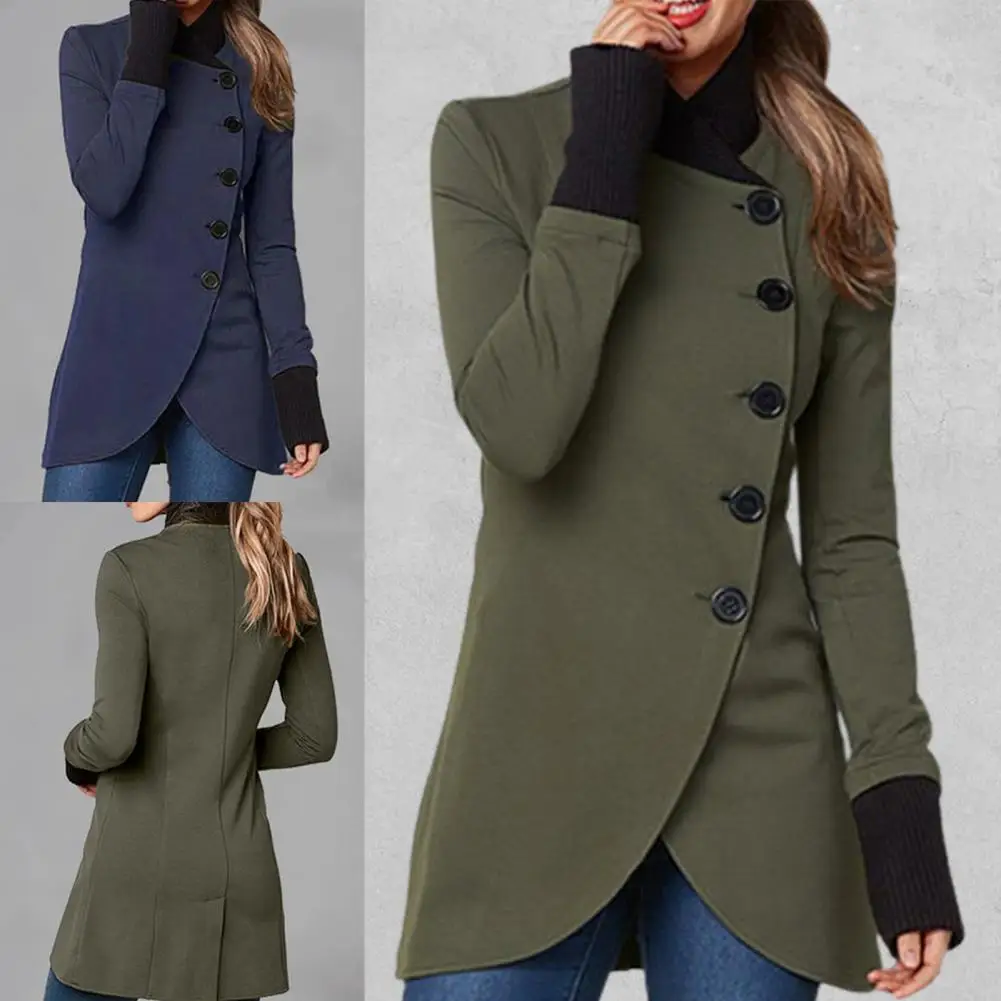 Winter Overcoat Cold Resistant Jacket Coat Wear Resistant Solid Color  Classic Single Breasted Split Women Coat