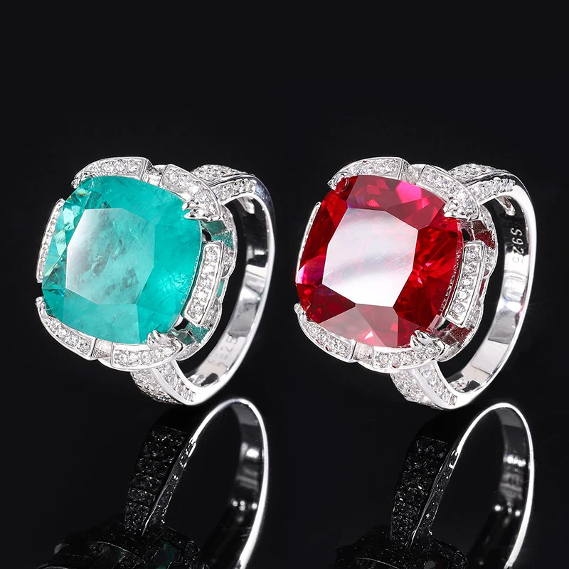 

Luxury brand genuine real jewels S925 All-body Silver Imitation Colorful Emerald Red Treasure Princess Fang Hao Inlaid Closed Ri