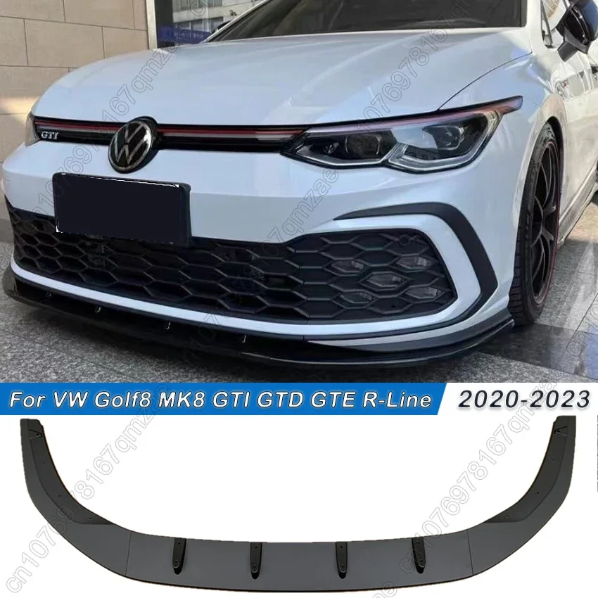 

Для VolksWagen Golf8 MK8 GTI GTD GTE R-Line 2020-2023 глянцевый черный стиль Maxton, передний бампер, спойлер, сплиттер, накладки на подбородок