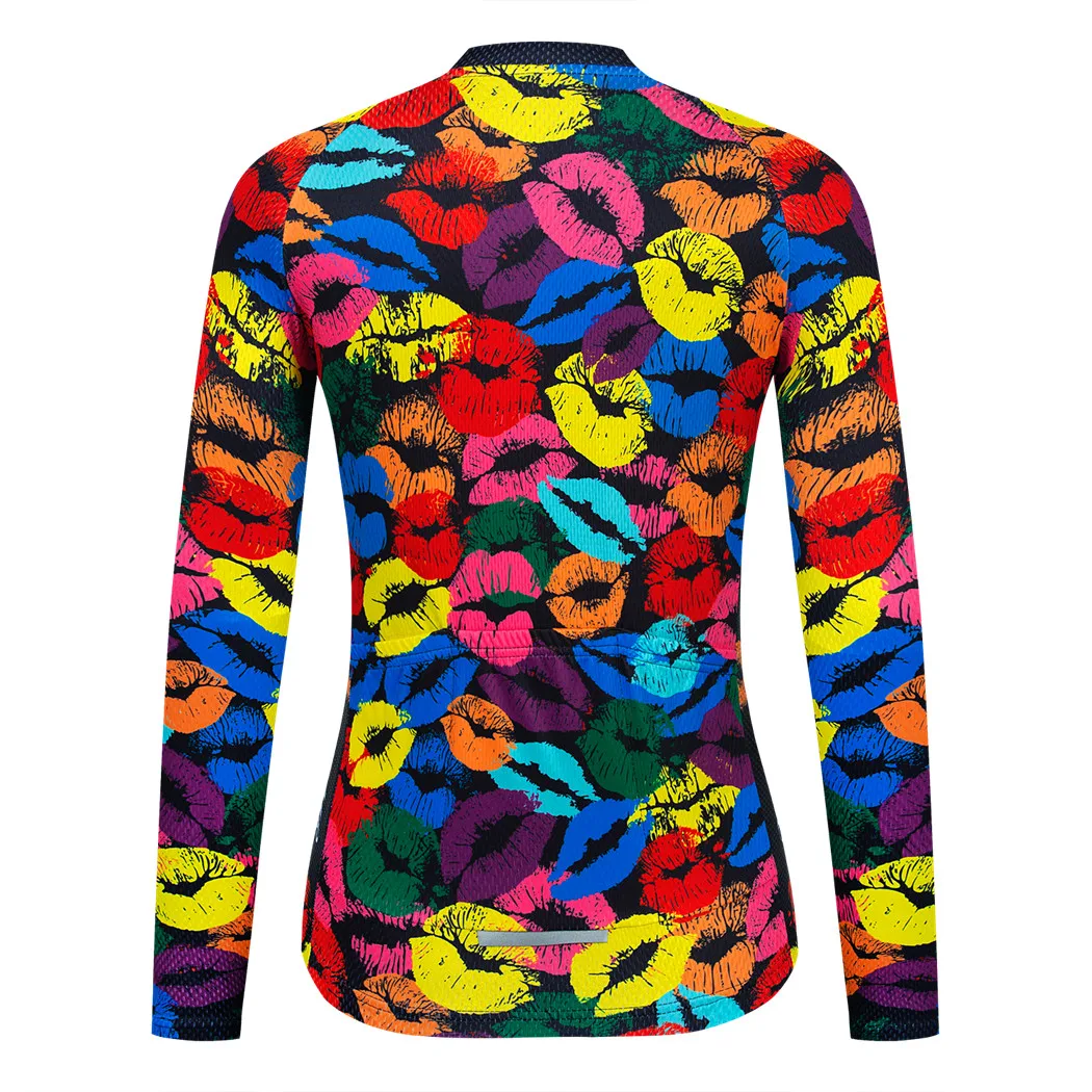 Weimostar lips Cycling Jersey Long Sleeve Women Autumn Mountain Bike Jersey Tops Spring Cycling Jacket Breathable Bicycle Shirt