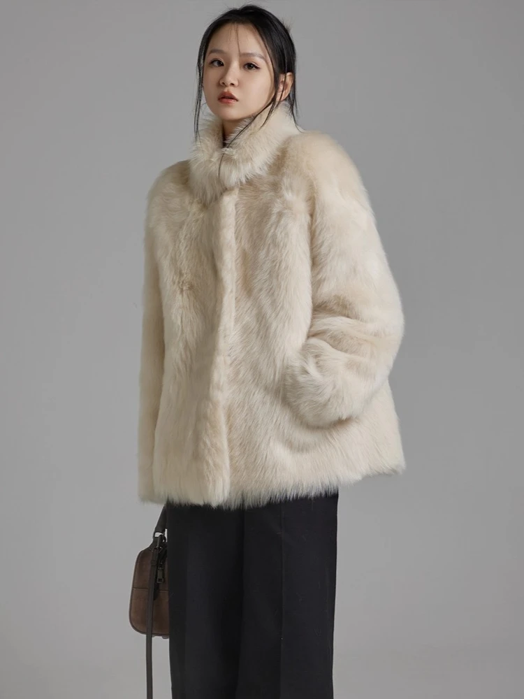 Luksusowe, ekskluzywne zimowe kurtki z futra jagnięcego Toskania dla kobiet, nowe, proste, luźne, puszyste, ciepłe, prawdziwe futro ze skóry naturalnej, kolekcja 2025.