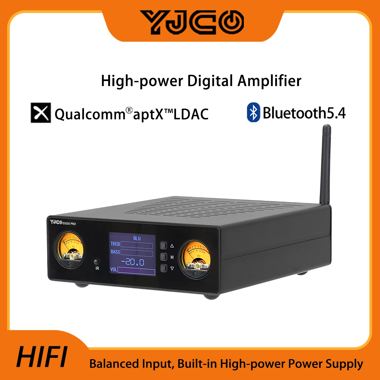 YJCO D325XPRO Hochleistungs-TPA3255 Zweikanal-HiFi-Digitalverstärker mit Fernbedienung, USB, Bluetooth, LDAC für Heimkino