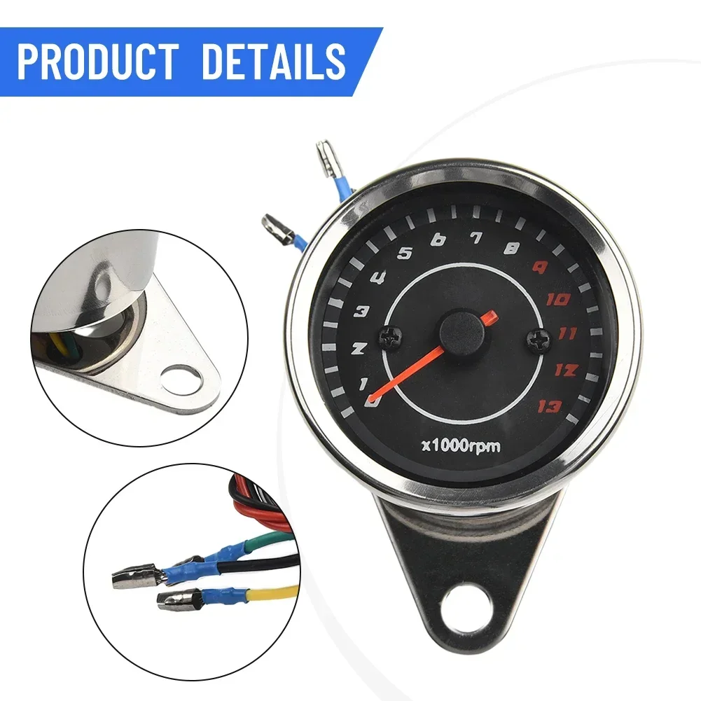 

13K RPM Shift Tachometer Motorcycle 6.5cm Diameter 12V Housing Stainless Steel Universal Tachometer Accessories
