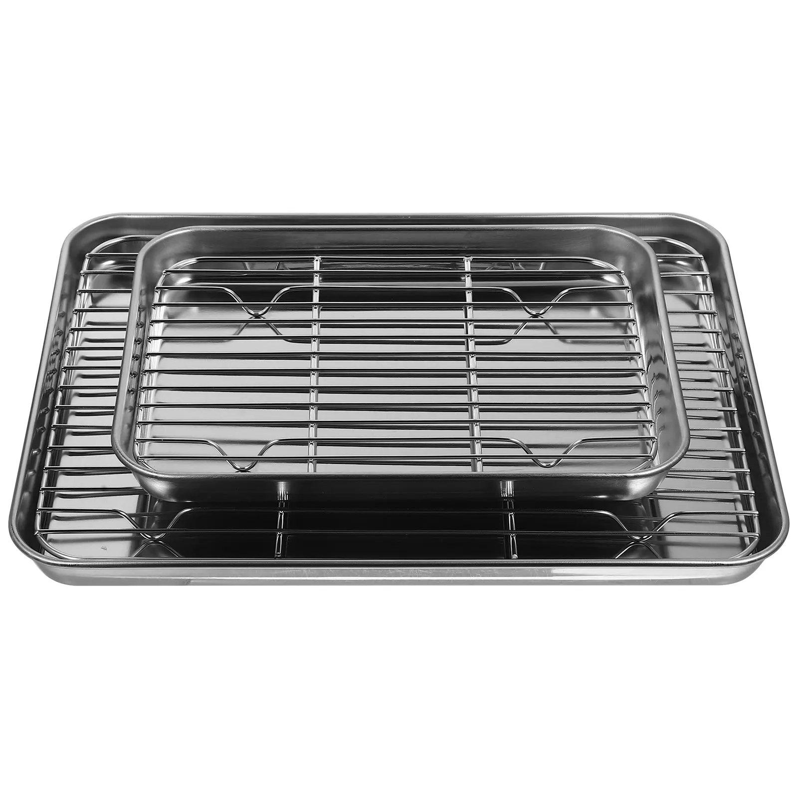 

2Pcs Stainless Steel Square Drain Plates Oil Draining Tray Set Fruit Vegetable Storage Kitchen Organizer