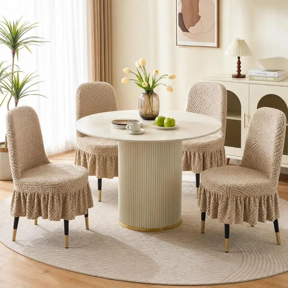 New Elastic Arc Chair Cover Jacquard Thickened Chair Slipcover Washable Anti-dirty Dining Chair Cover Dining Room