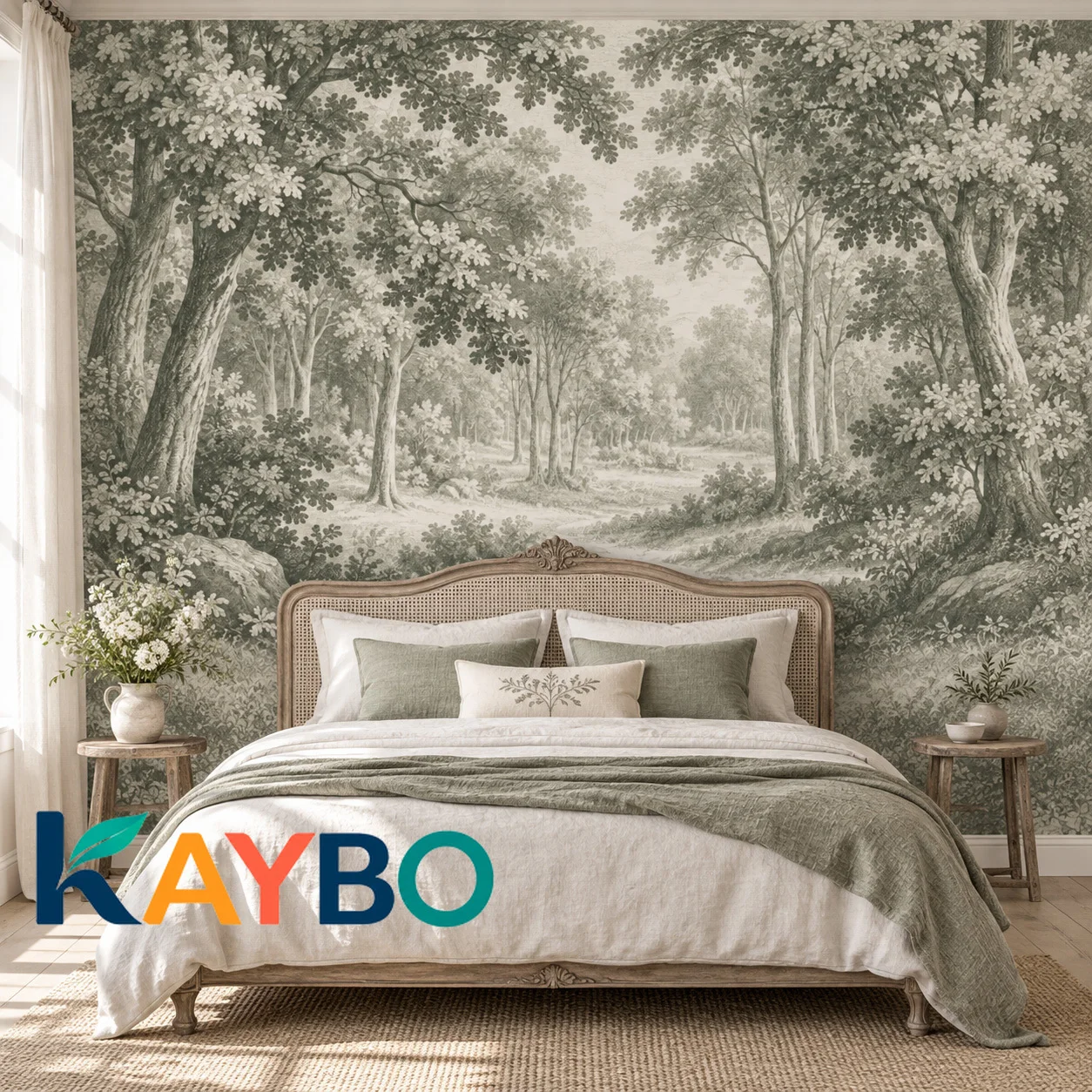 Forest Wall Mural Vintage Woodland Landscape Wallpaper Neutral Green Tree Living Room Bedroom Decor Non Self Adhesive Home Decor