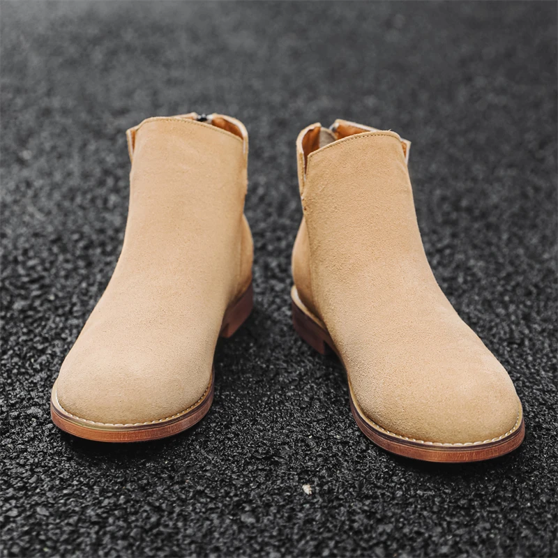 

Мужские ботинки «Челси», осенне-зимние новые замшевые кожаные дышащие ботинки высокого класса на молнии в стиле ретро, простые легкие роскошные модные ботинки