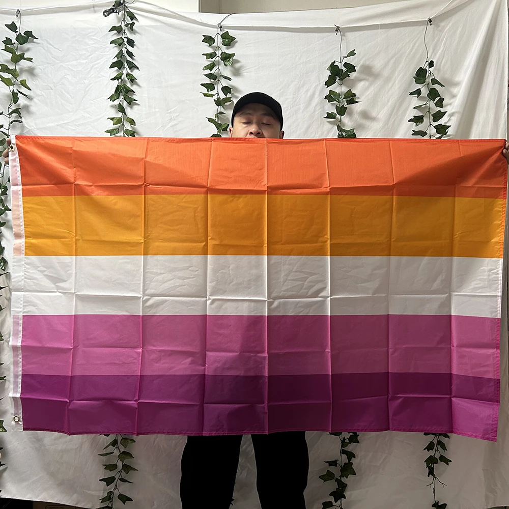 TIKI FLAG Sunset Lesbian Pride Flag 3x5fts 90x150cm Polyester Hanging Rainbow Flag for Home Decoration