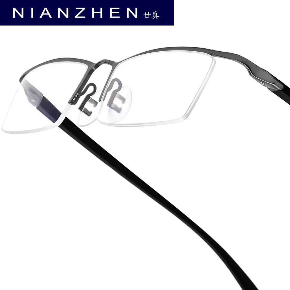 NIANZHEN TR90 Alloy Eyeglasses Frame Men Brand Design Square Semi-Rimless Glasses Women Ultralight Half-Rim Retro Eyewear 8190
