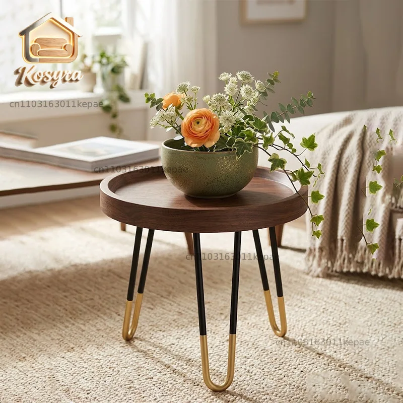 Household round wrought iron flower pot rack, simple wooden tray, living room green dill succulent flower rack wholesale movable