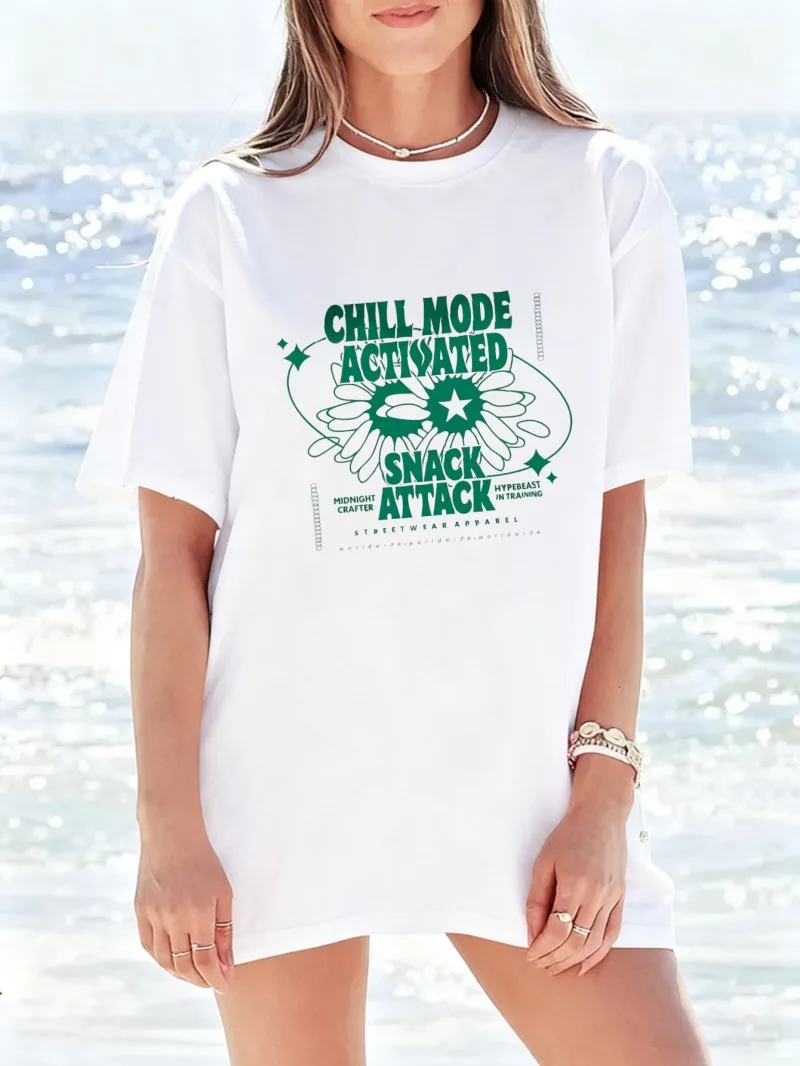 

Женская футболка с короткими рукавами Женская повседневная свободная зеленая футболка с принтом Модная повседневная одежда