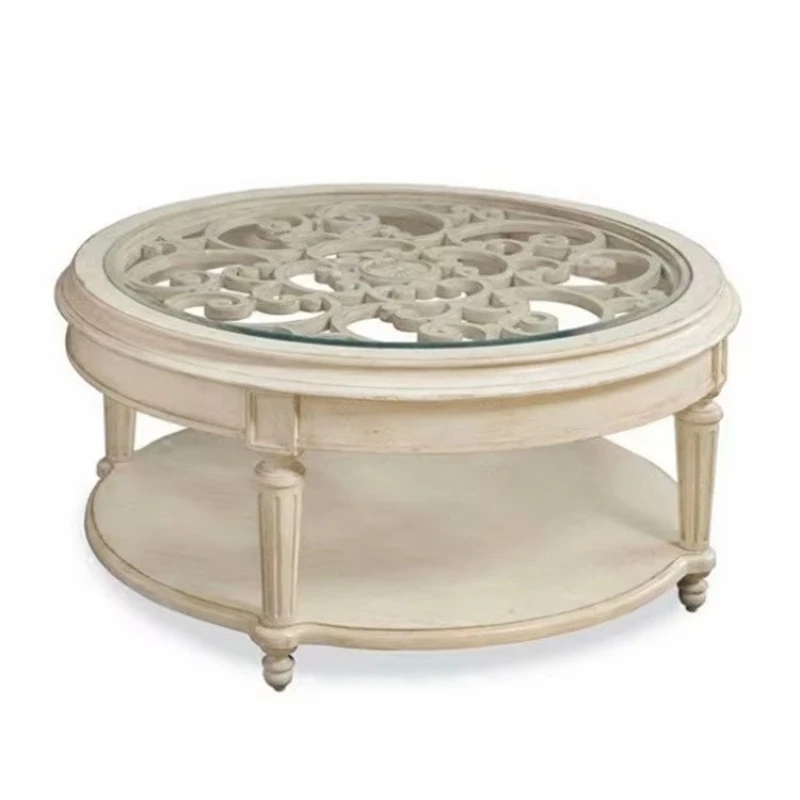 European living room solid wood retro carved hollow coffee table coffee table