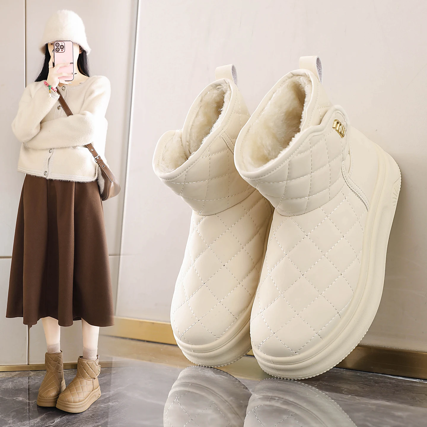2026 Winter New Fur Integrated Snow Boots, Fashion Versatile Fleece Lined Thickened Super Soft Non-slip Warm Cotton Boots