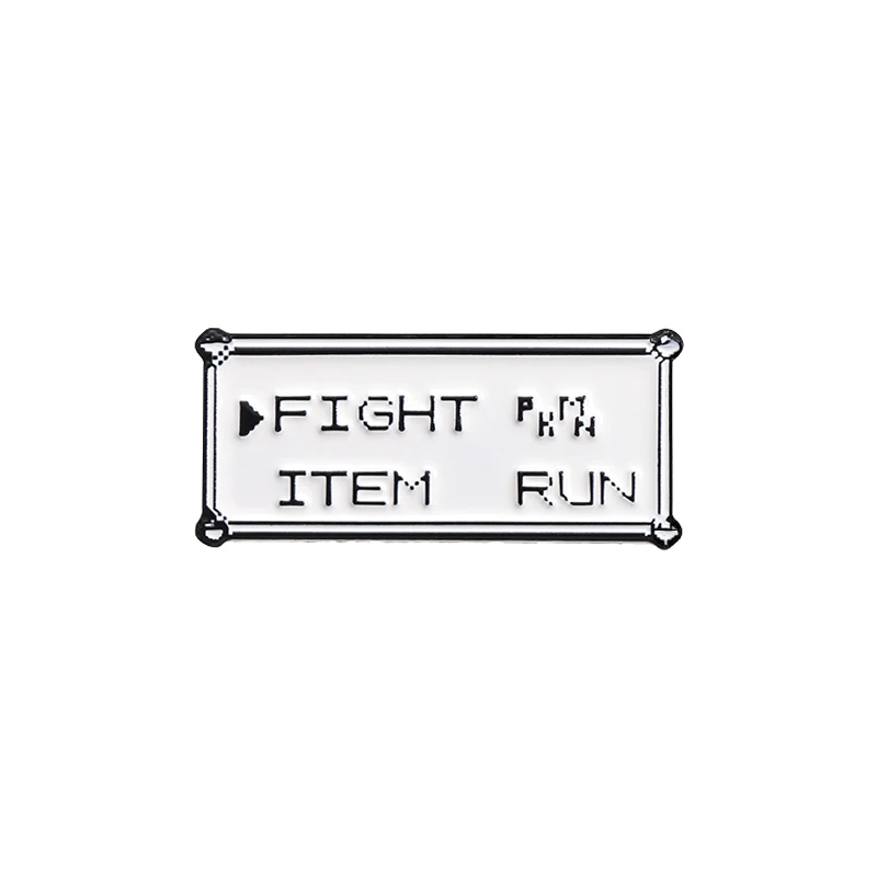 Fight PKMN Item Run Rechteckiger Text Emaille Pin Lustiges Anime-Spiel Metallbroschen Rucksack Revers Abzeichen Schmuck Geschenk für Freunde