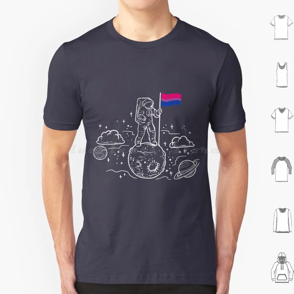 Astronaut Moon Bisexual Flag Space Pride T Shirt Big Size 100% Cotton Bisexual Pride Bi Queer Rainbow Pansexual Trans Asexual