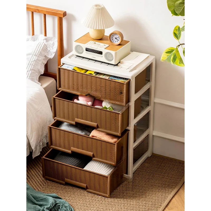 Japanese-Style Rattan-like Cabinet Multi-Layer Plastic Storage Box Drawer Clothing Organizing Cabinet Rattan-like Bedside Table