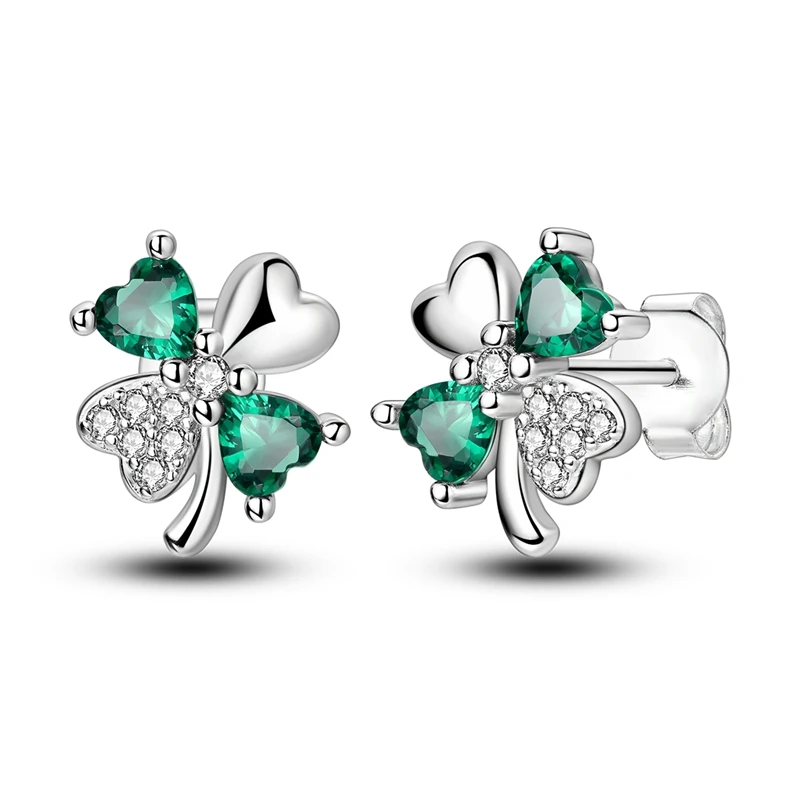 

925 Sterling Silver Earrings Women Lucky Four Leaf Clover Stud Earring For Anniversary Wedding Jewelry Gifts
