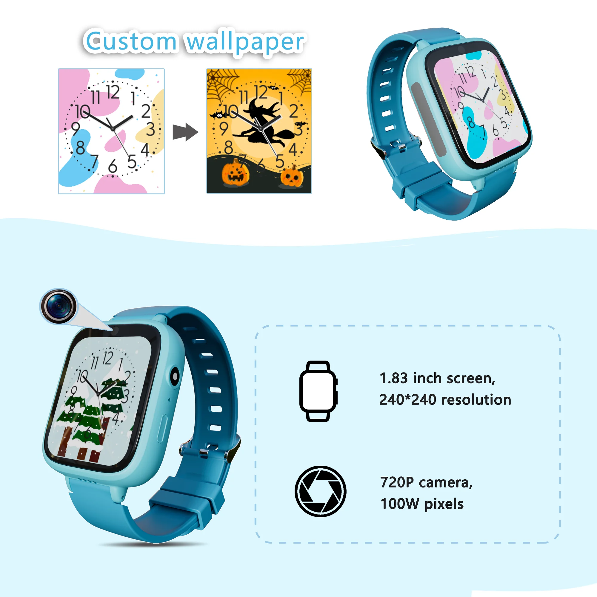 Smartwatch für Kinder mit 5 Spielen, Touchscreen, Kalender kamera Musik-Player Zeitanzeige Video-und Audio aufnahme