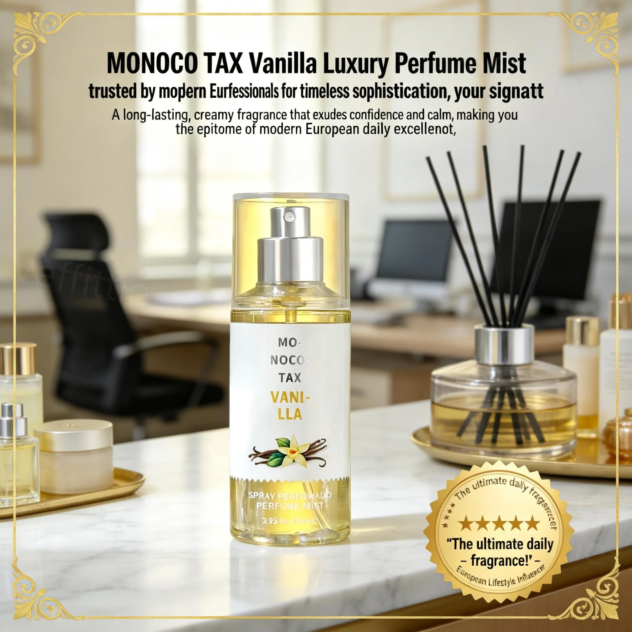 Cozy Vanilla Wood Calm 2.95oz Fragrance Mist, Long Lasting Warm Aroma, Indoor Wear, Calm Tone for Relaxing Home Glass Moments