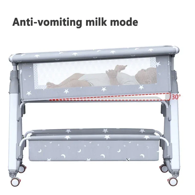 Crib Bed with Bed Breathable Adjustable with Wheels Can Push Load 60kg Suitable for 0-36 Months Baby