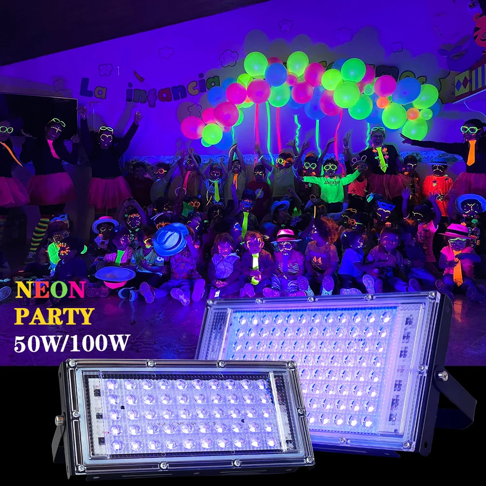 395nm 400nm LED UV Flood Light 220V Ultraviolet Stage Lamp 50W 100W 150W Fluorescent Effect Light DJ Disco Party Stage Backlight