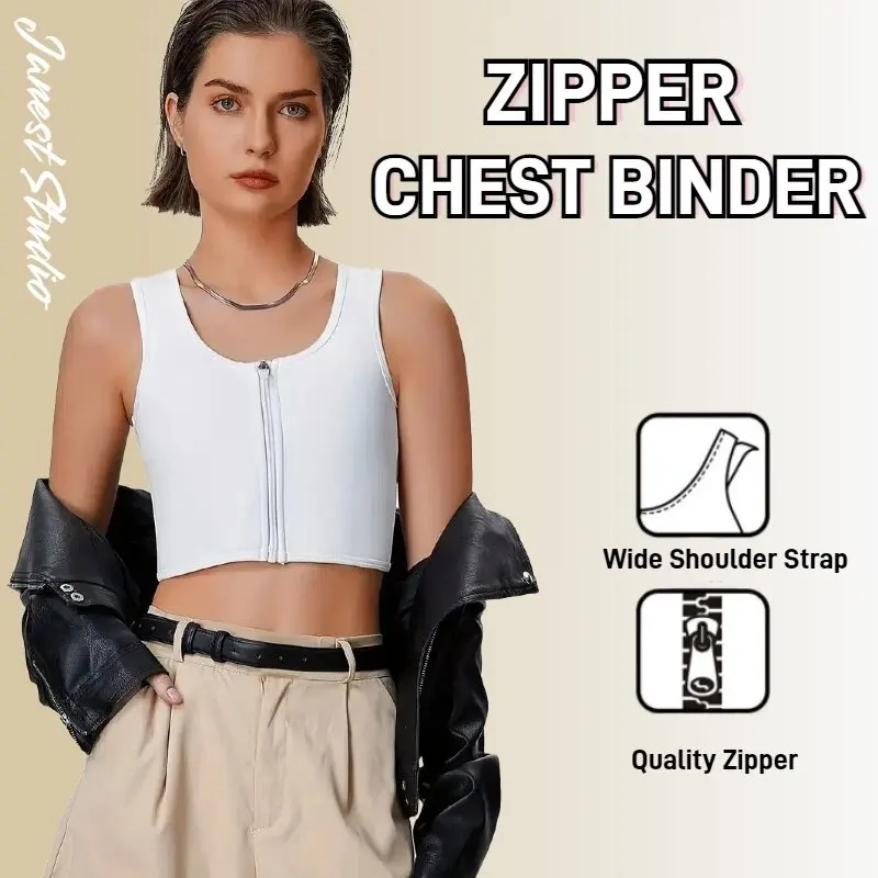 Front Zipper Chest Binder Full Bandage Support Binder Chest FTM Sport Wear Breast Binder Trans Breathable Binder Corsets