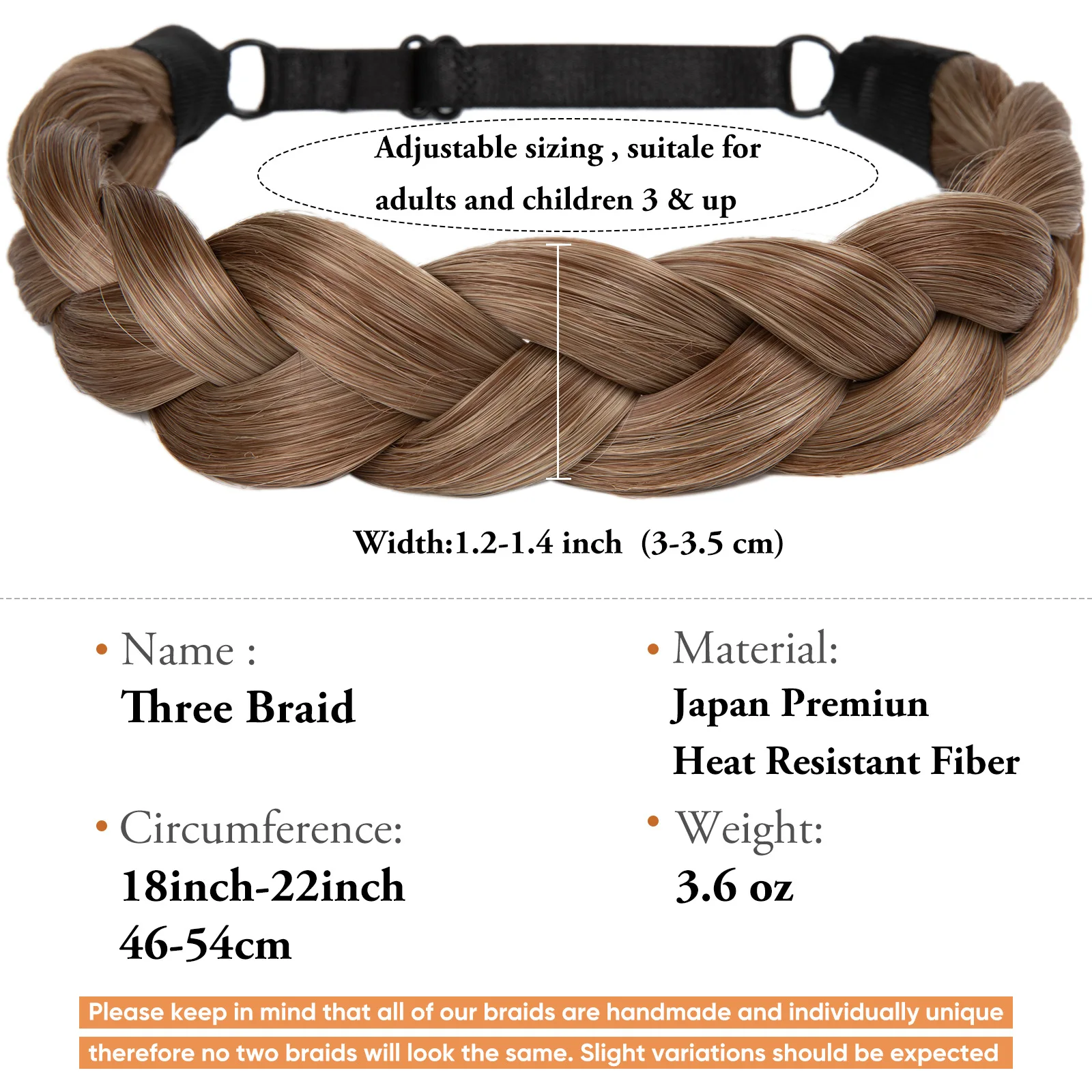Two Braided Hair Styles, Fishbone Braid and Three Strand Hair, Hand Woven Wig, Suitable for Adults and Children To Wear
