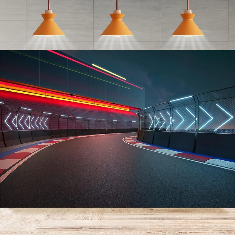 Photography Background Finish Line Race Track Racing Car Auto Moto Circuit Stadium Arena Birthday Party Backdrop Wall Banner