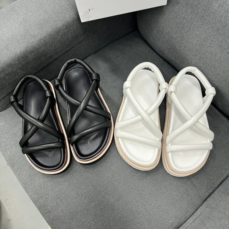 Summer Fashion Beach Style Casual Sandals Women Comfortable Lightweight Thick-soled Sheepskin Sandalias 2024 New Mocasines