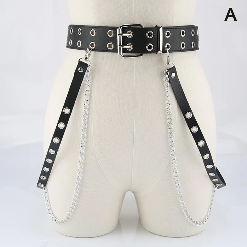 Punk Gothic Faux Leather Belt Women Adjustable Metal Chain  display picture 3