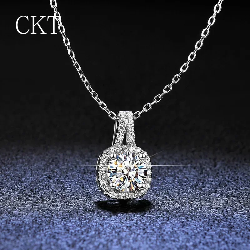 Luxury Real  PT950 Platinum Necklace Round 1 CT Moissanite Diamond Pendant Necklace For Women Wedding Party Bridal Fine Jewelry