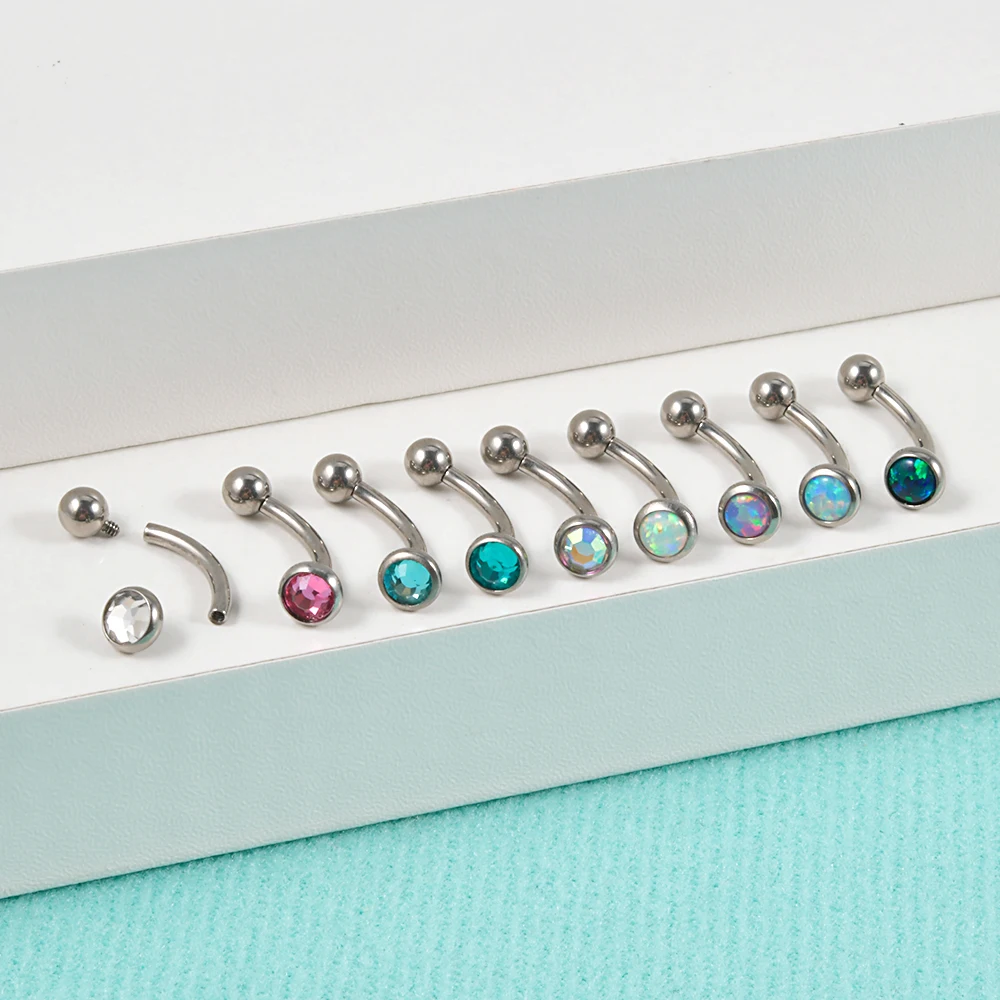 1PC Titanium Opal Eyebrow Jewelry Banana Piercings Curved Barbell Ring Tongue Piercings Helix Earring Piercings Body Jewelry 16G