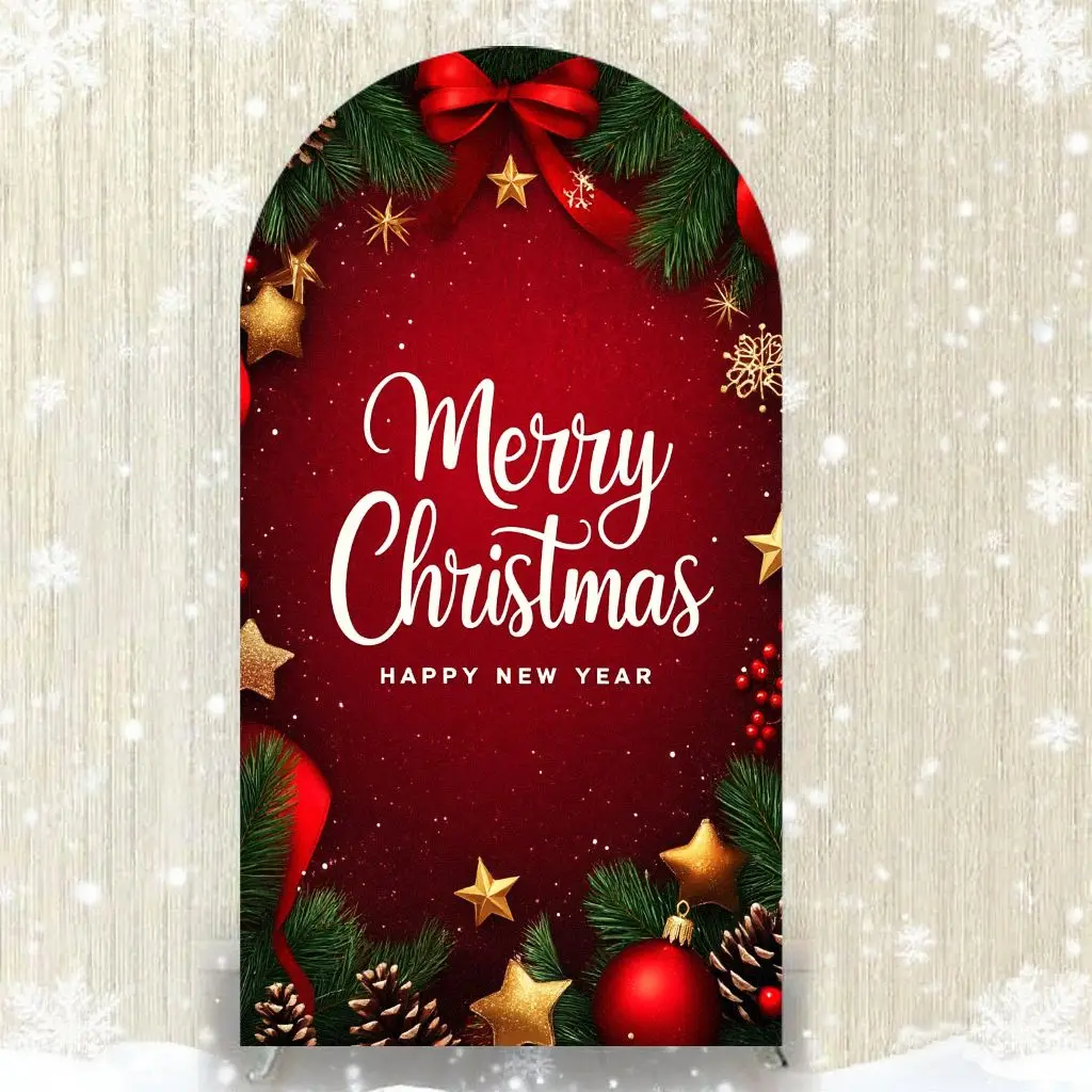 VIKAMA Weihnachten Rot Gold Bogen Hintergrund Abdeckung Weihnachten Party Fotografie Dekorative Hintergrund Torbogen Hintergrund Rahmen