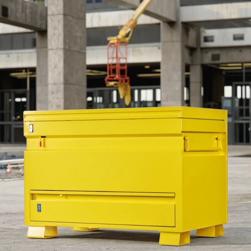 Professional use: heavy-duty yellow steel construction site toolbox, durable tool cabinet