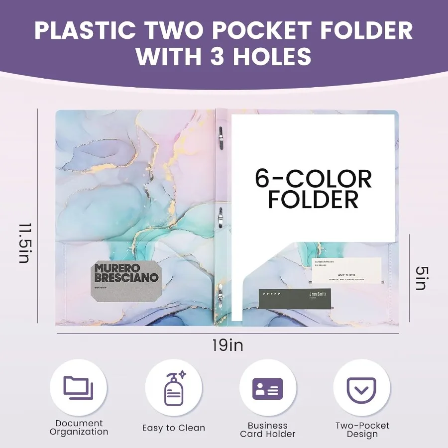 Mappen met potten en tanden 6-pack 2 potten 3 tanden Leuke marmeren stijlmap Plastic mappen voor documenten Terug naar schoolbenodigdheden