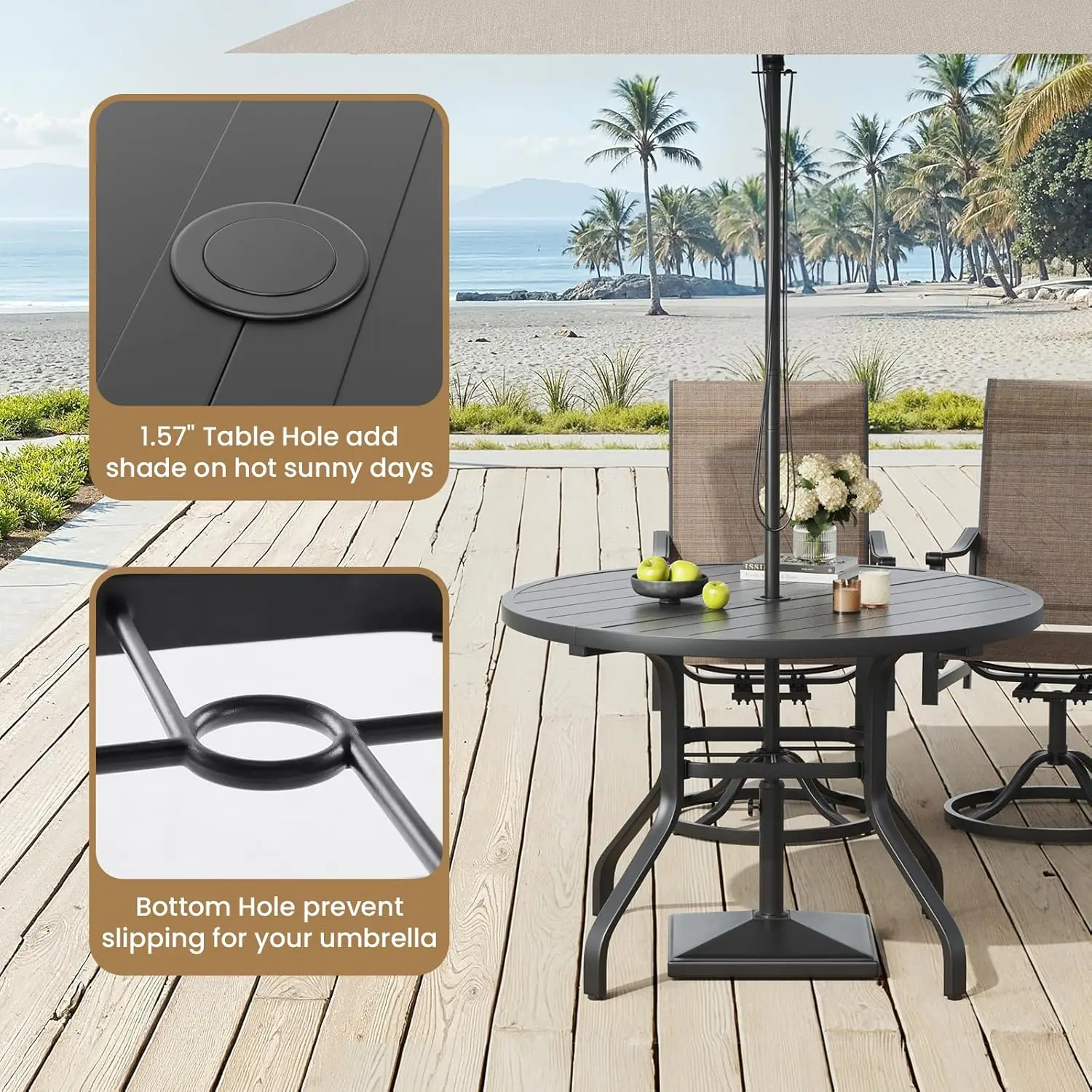 Outdoor Patio Dining Table, 41" Round Patio Table with 1.57" Umbrella Hole, Metal Tables for Patio, Graden, Backyard, Poolside image 3