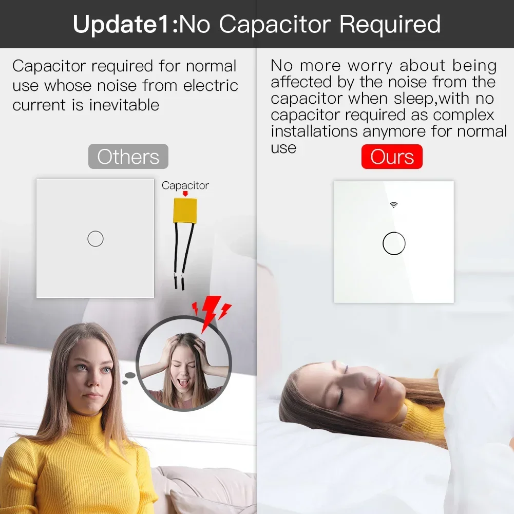 ZigBee – interrupteur mural tactile intelligent, avec/sans neutre, sans condensateur, fonctionne avec Alexa,Google Hub requis
