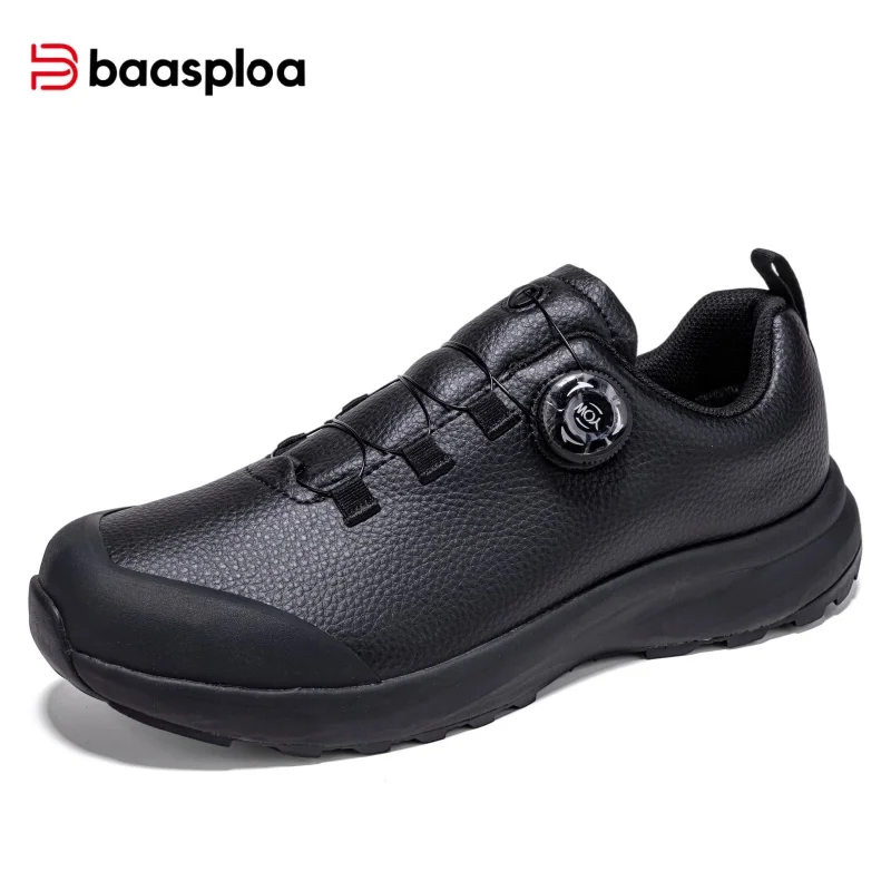 Baasploa Men Hiking Shoes Dial Closure Trail Sneakers Trekking Walking Shoes Durable Grip Non Slip Outdoor Comfort