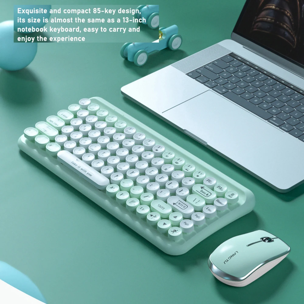 Set Keyboard dan Mouse nirkabel 2.4G, Set 85 kunci Windows Mac Win XP Win 10 untuk rumah kantor komputer Laptop dua warna keycap Keyboard