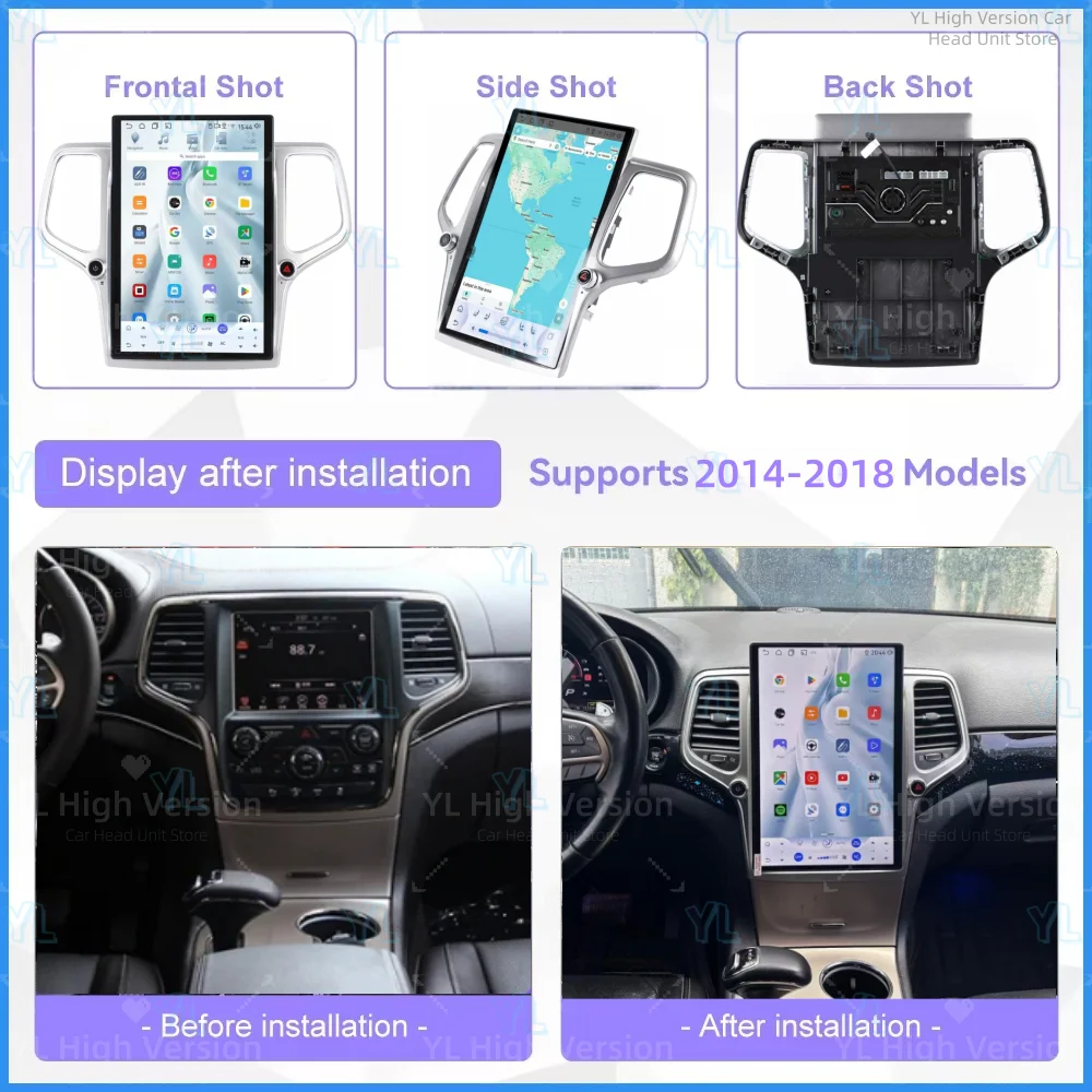 CY 14.5 Inch For Jeep Grand Cherokee 2014-2021 Android 13 8-Core Car Multimedia Player Stereo Receiver Radio GPS 4G CarPlay Unit