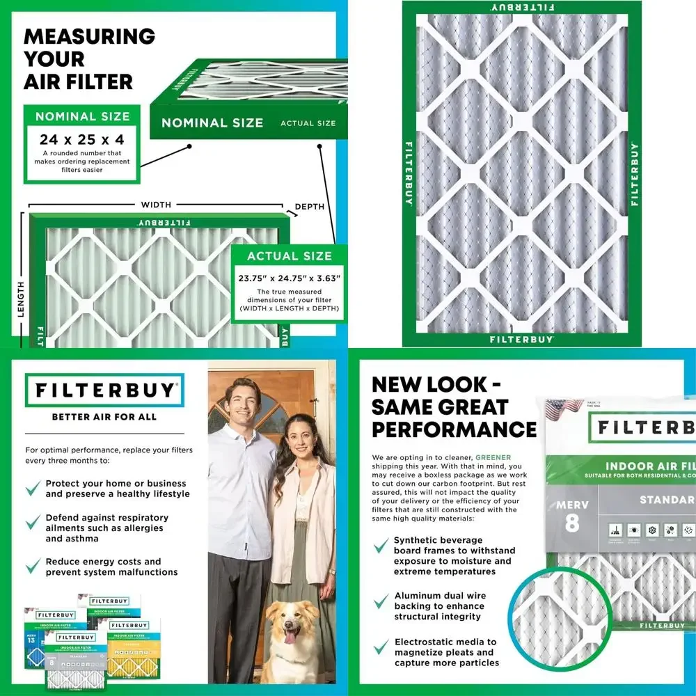 

6-Pack MERV 8 Pleated Air Filters, 23.75x24.75x3.63, Dust & Allergy Relief for HVAC Systems