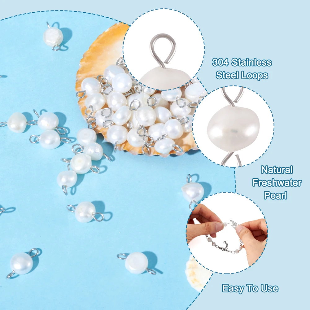 100pcs Irregular Natural Cultured Freshwater Pearl Beads Connector Charms Double Loop For Jewelry Making DIY  Necklaces Earring