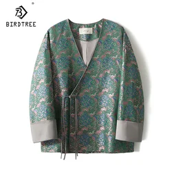 BirdTree, 100%Mulberry Silk, Elegant Coat For Women, Jacquard 6A Song Brocade, Chinese Style Jacket, 2024 Spring Autumn C49604QM